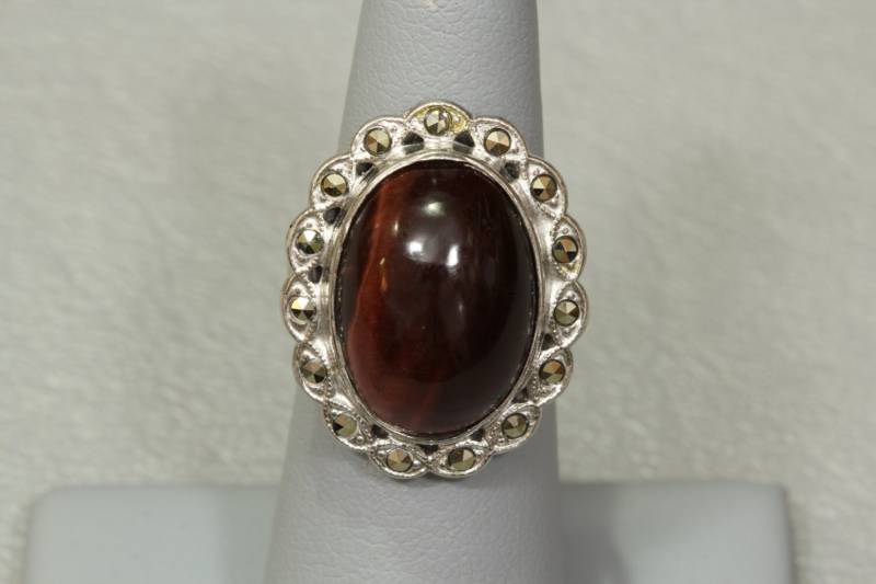 Art Deco Uncas Sterling Silber Ring, Katzenauge Markasit Antik Vintage 1930Er Jahre Ring von GildedAgeJewels