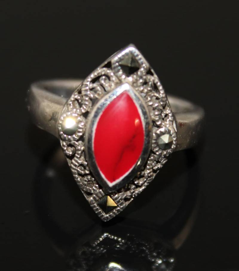 Sterling Silber Markasit Ring Roter Jaspis Stil von GildedAgeJewels