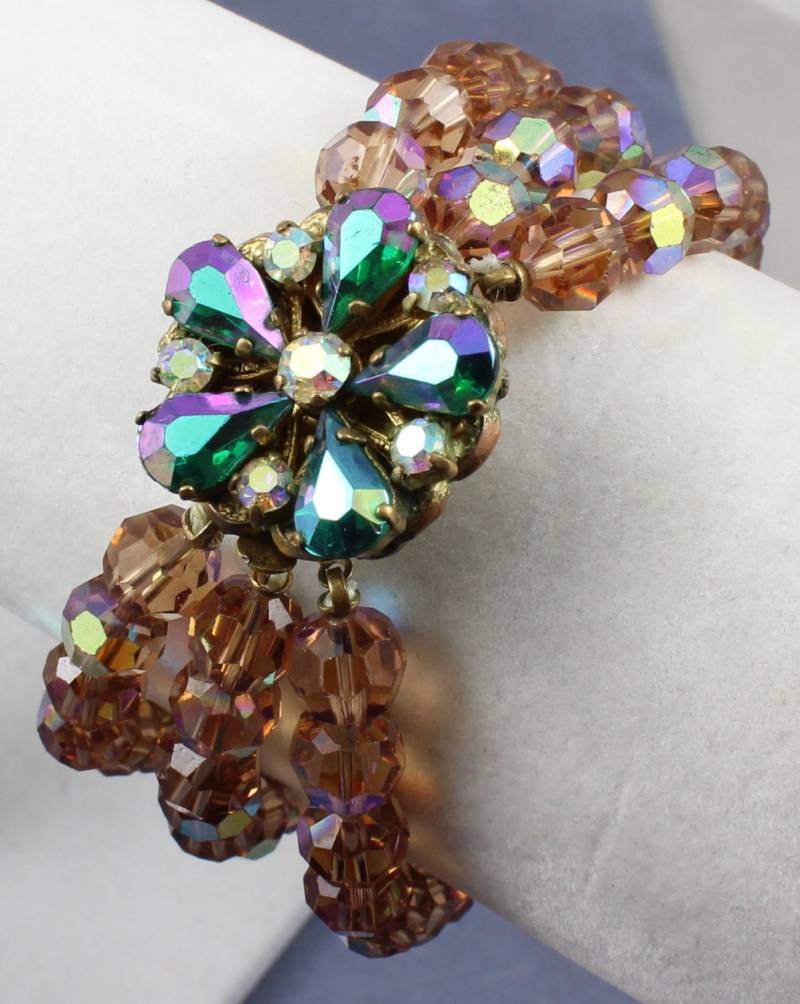 Vintage Aurora Borealis Kristallperlen-Armband 1950Er Jahre Modeschmuck von GildedAgeJewels