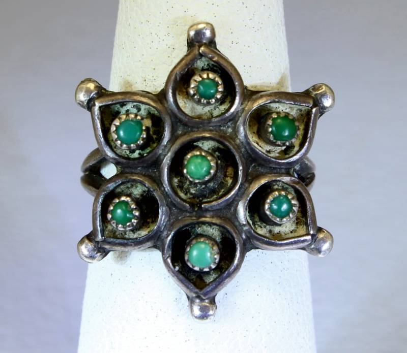Vintage Fred Harvey Ära Türkis Petit Point Sterling Silber Ring | Größe 3.5 von GildedAgeJewels