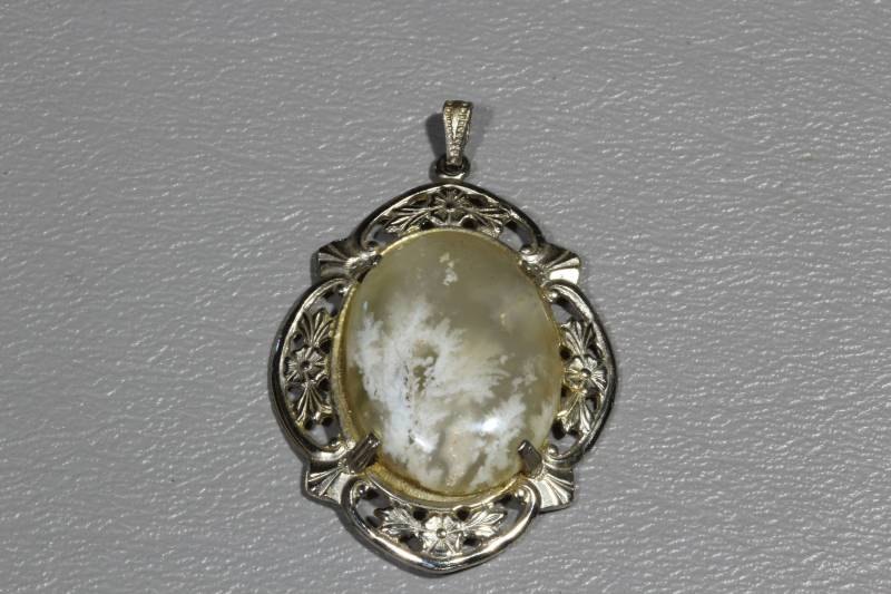 Vintage Moosachat Sterling Silber Anhänger, Art Deco Ära von GildedAgeJewels