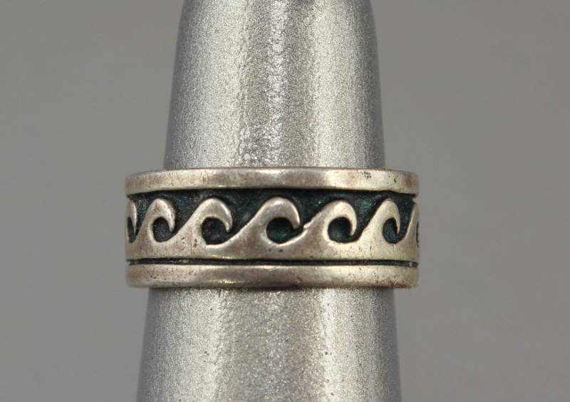 sterling Silber Bandring, Vintage 1970Er Jahre Wellen Design Schmuck, Signiert Sl von GildedAgeJewels
