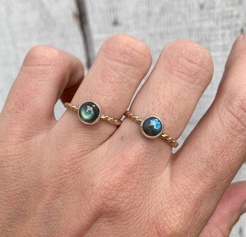 Eleganter Solitär Labradorit Sterling Silber 14 Karat Gold Filled Twisted Wire Ring | Und Verlobungsring Gemischte Metalle von GildedBug