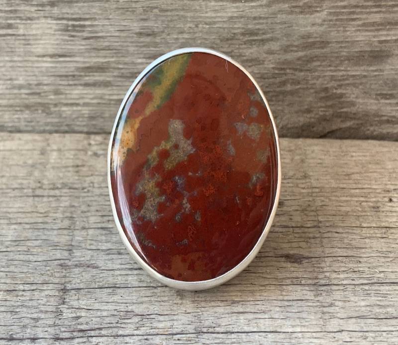 Groß Oval Blutstein Sterling Silber Ring Größe 8, 5 | März Geburtsstein Boho Wippe Kantig Rot Orange Stein von GildedBug