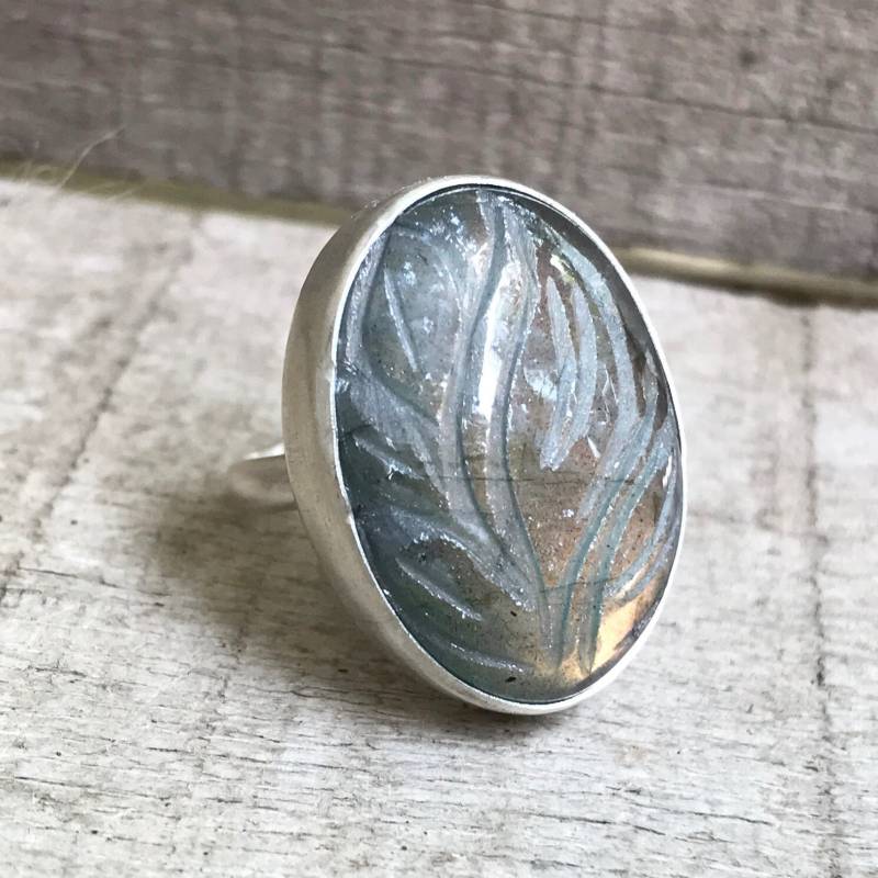 Groß Oval Orange Und Rosa Labradorit Sterling Silber Ring | Blumen Flammen Boho Wippe Größe 6 von GildedBug