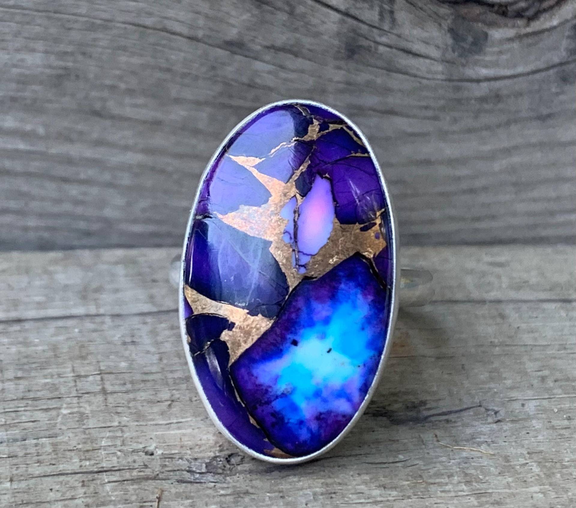 Großer Oval Lila Blau Rosa Kupfer Türkis Sterling Silber Ring | Multi Farbiger Größe 8.25-8.75 Boho Großer Oval Lila Blau Rosa Kupfer Türkis Sterling Silber Ring | Multi Farbiger Größe 8.25-8.75 Boho von GildedBug