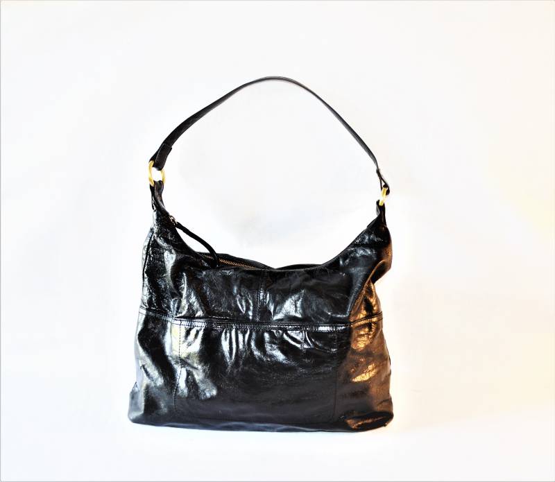 Vintage Lackleder Umhängetasche Goth Style Laco Nj Usa Designer Geldbörse von GildedCageAtelier