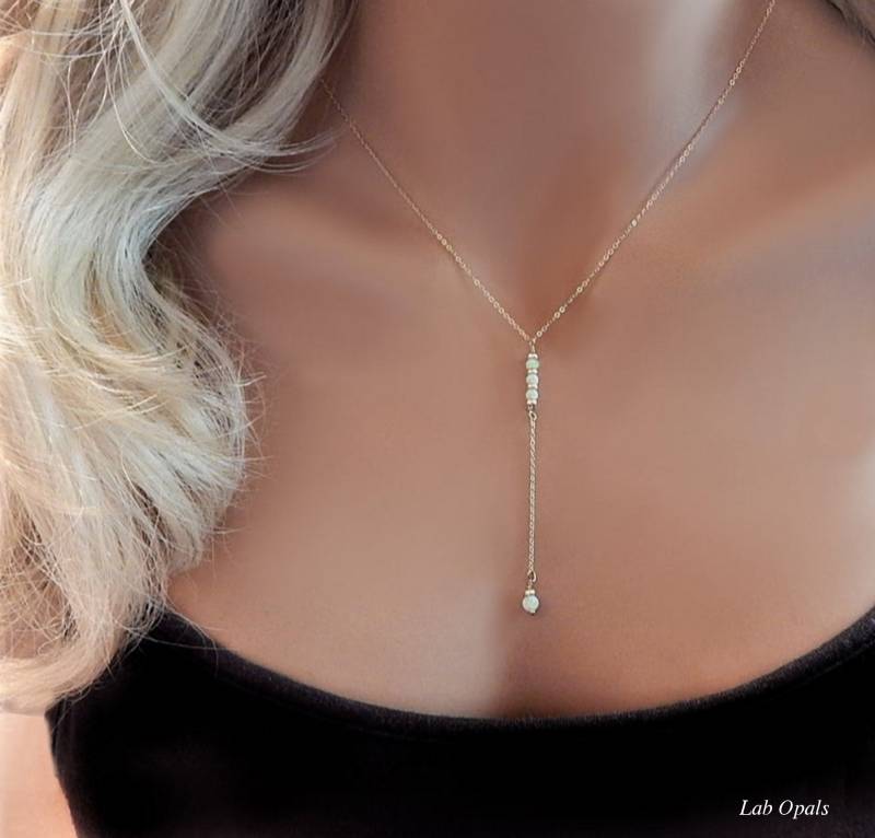 Opal Lariat Halskette, Oktober Geburtsstein, Frau Schwester Geschenk, Best Friend Edelstein Lariat, Schmuck, Rose Gold Opal Lariat Halskette, Oktober Geburtsstein, Frau Schwester Geschenk, Best Friend Edelstein Lariat, Schmuck, Rose Gold von GildedSapphireStudio
