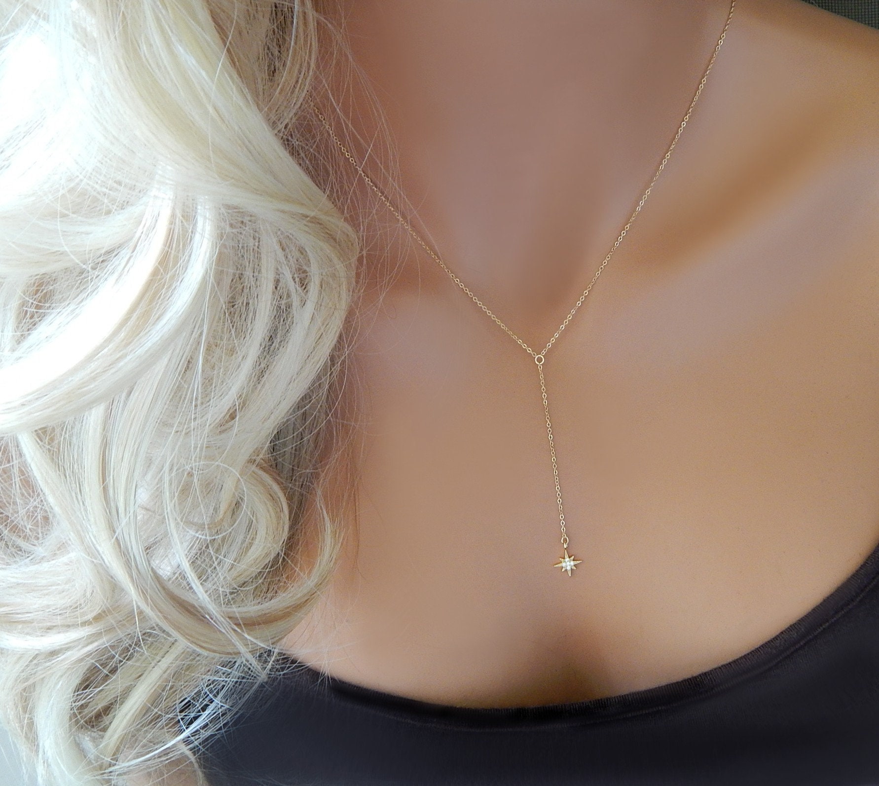 Zarte Stern Lariat Halskette 14K Gold Filled Oder Sterling Silber Zarte Stern Lariat Halskette 14K Gold Filled Oder Sterling Silber von GildedSapphireStudio