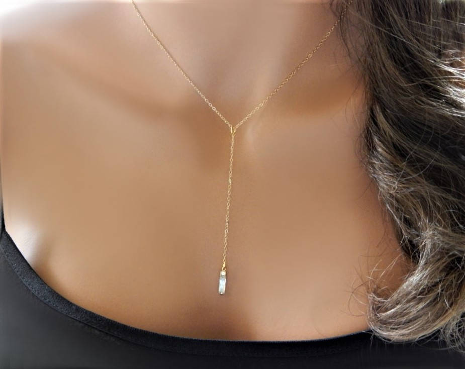 Zierliche Gold Lariat Kette Handgefertigter Kristall Cz Anhänger Zierliche Gold Lariat Kette Handgefertigter Kristall Cz Anhänger von GildedSapphireStudio