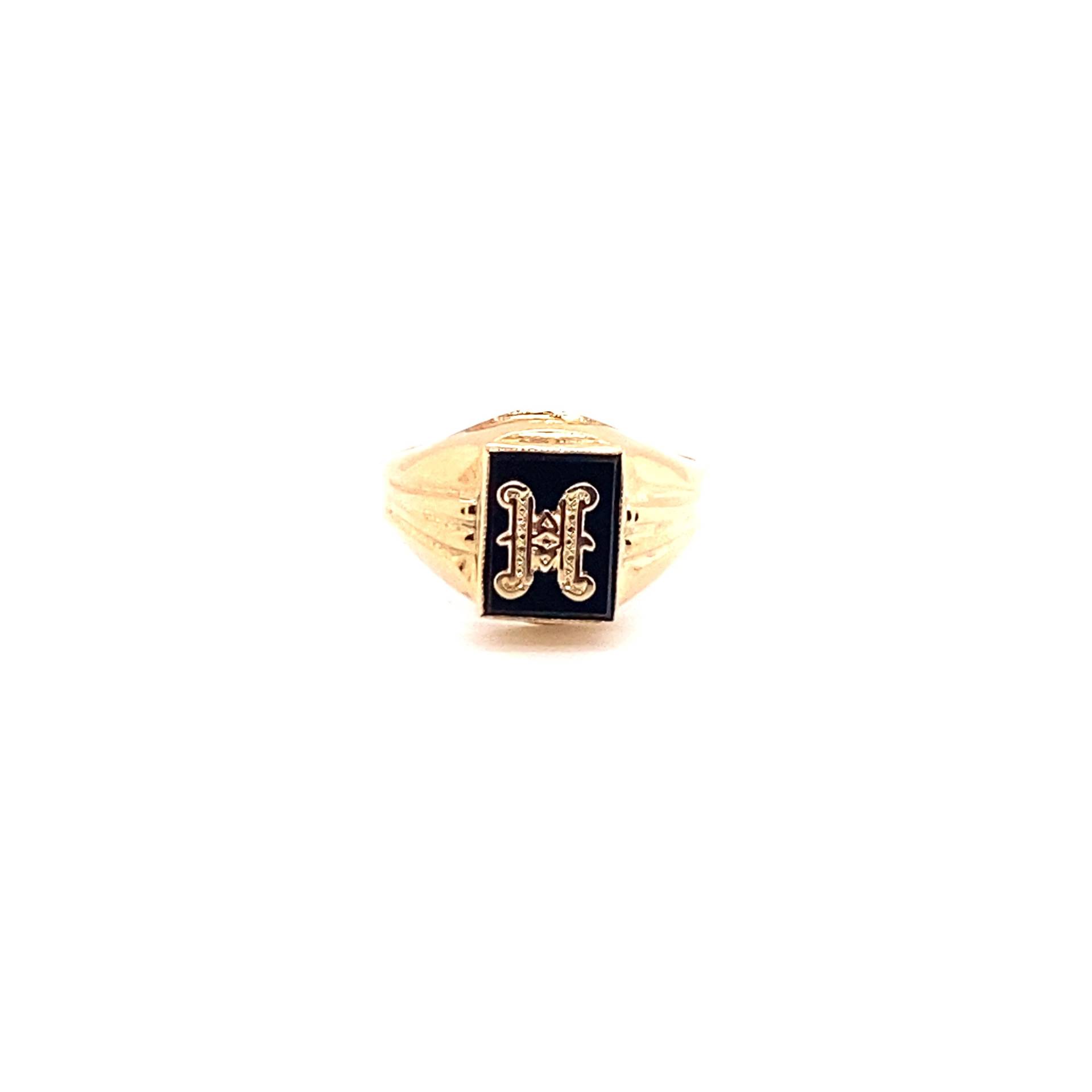 Vintage 10K Gelbgold Initial H Onyx Ring von GildedTimes