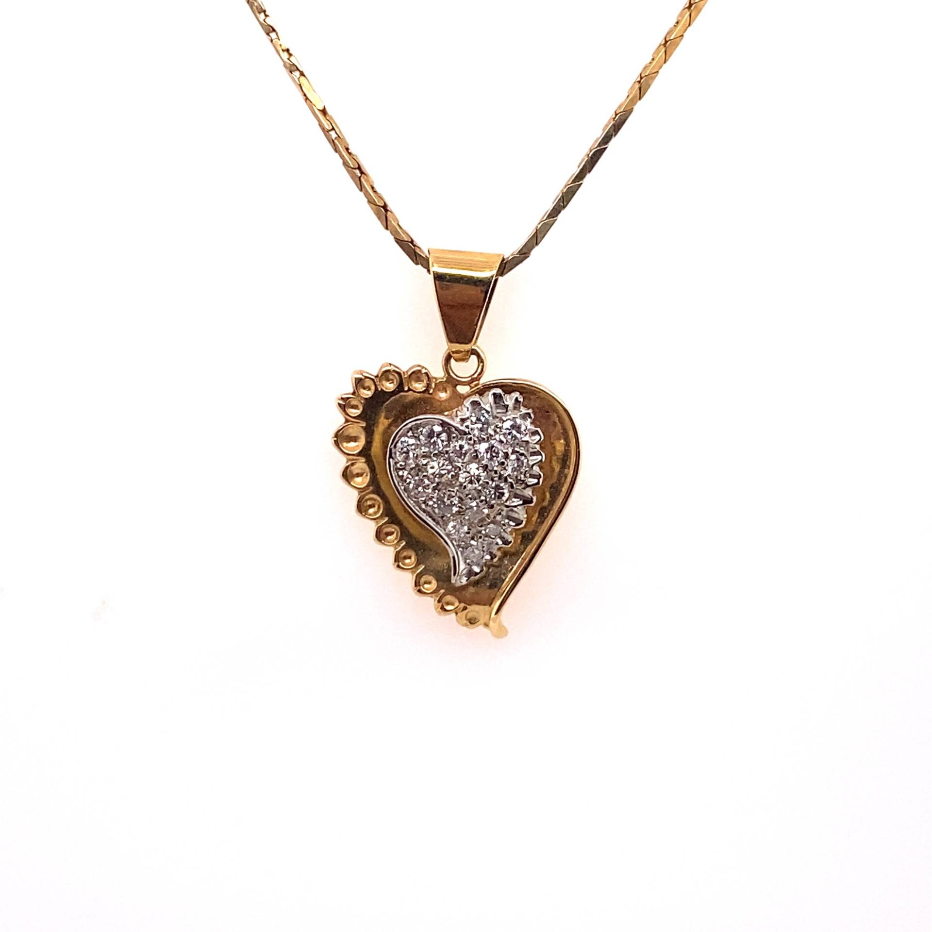 Vintage 14K Gelb Und Weiß Gold Diamant Herz Anhänger Halskette von GildedTimes