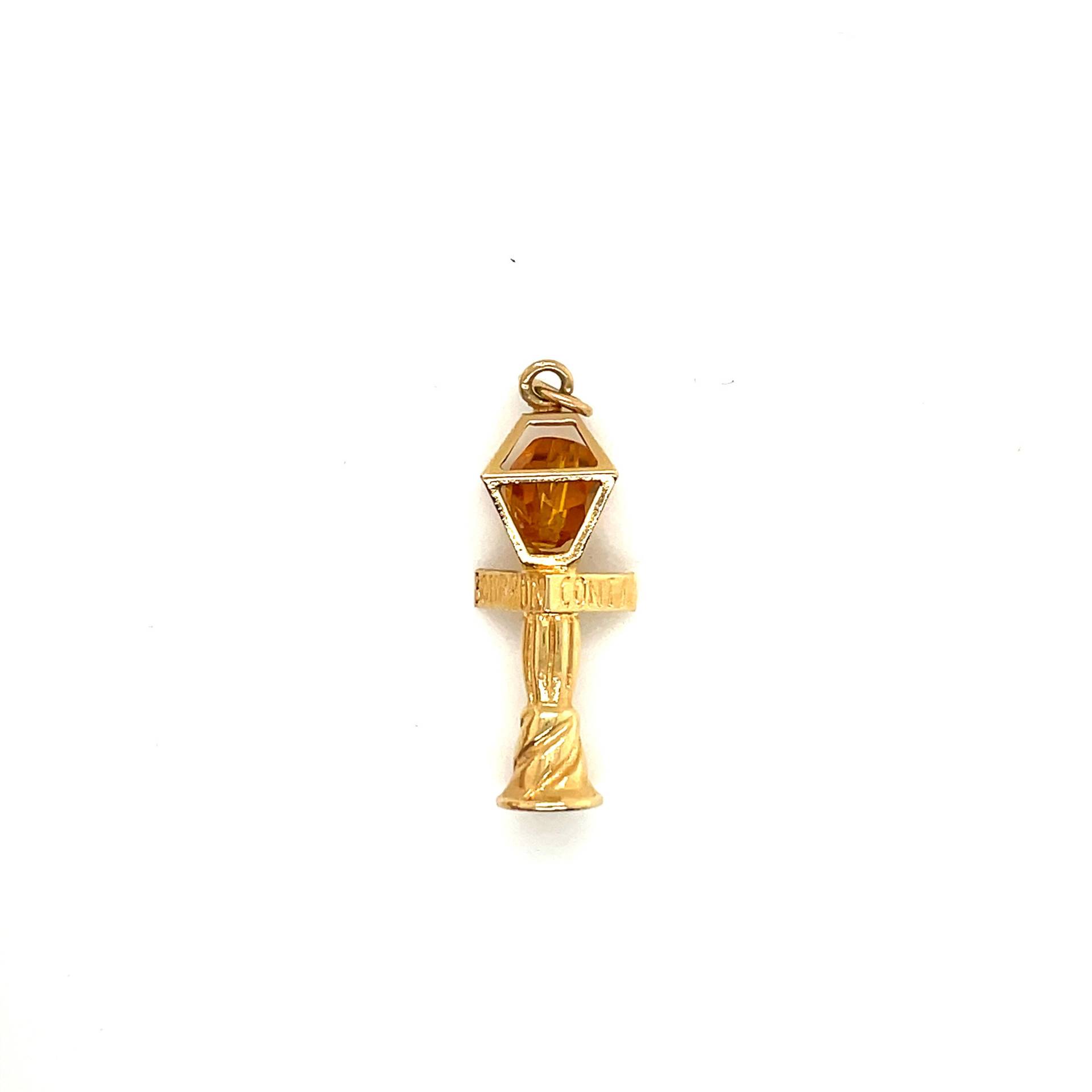 Vintage 14K Gelbgold French Quarter, New Orleans, Bourbon Und Conti Straßenlampe Schild Anhänger von GildedTimes