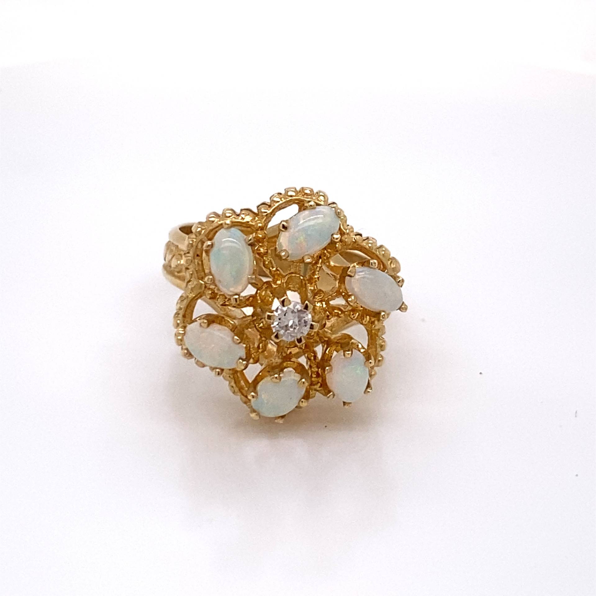 Vintage 1980Er 14K Gelbgold Opal Und Diamant Statement Ring von GildedTimes