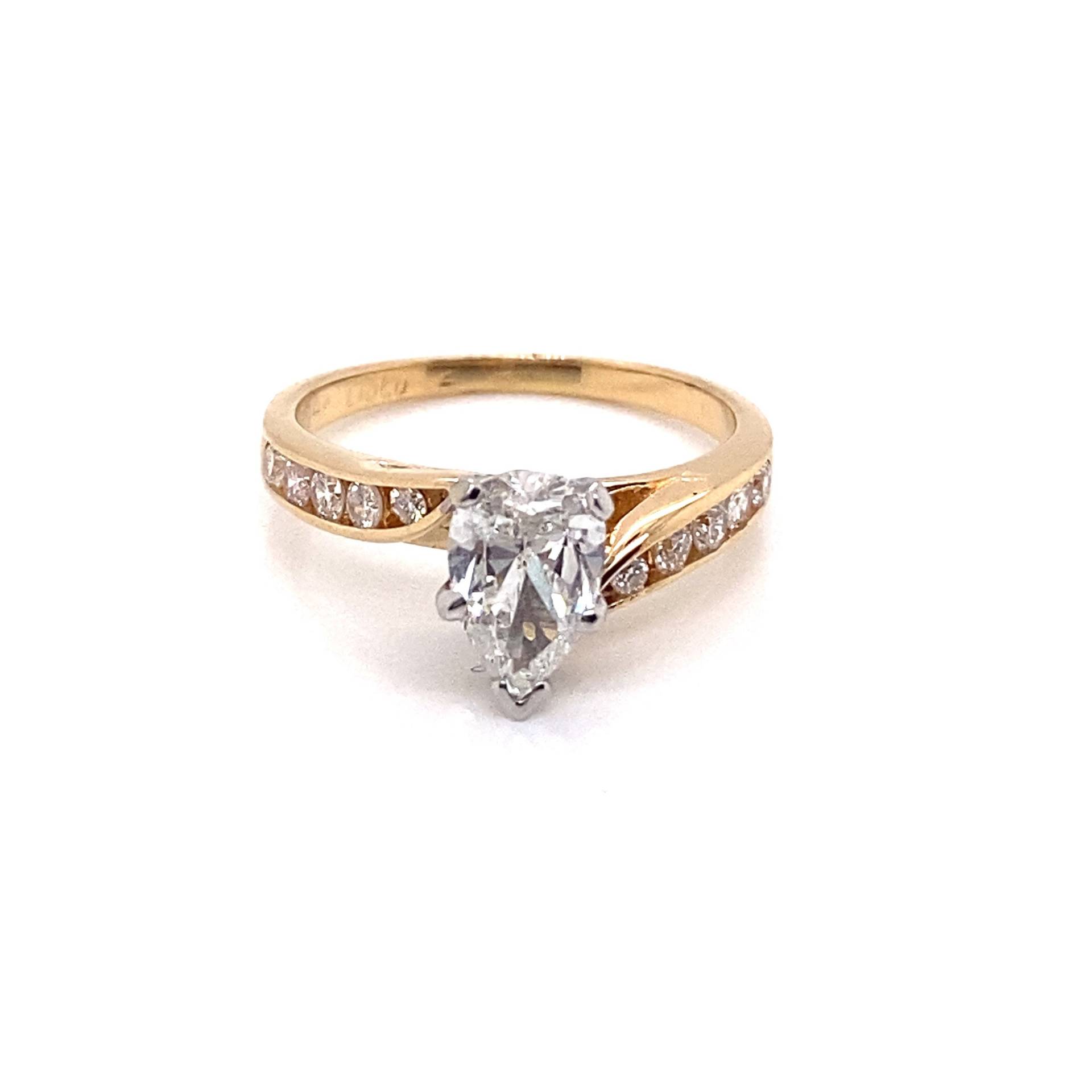 Vintage 1990Er 14K Gelbgold Birnenform Diamant Verlobungsring Bypass Ring .96Ct von GildedTimes