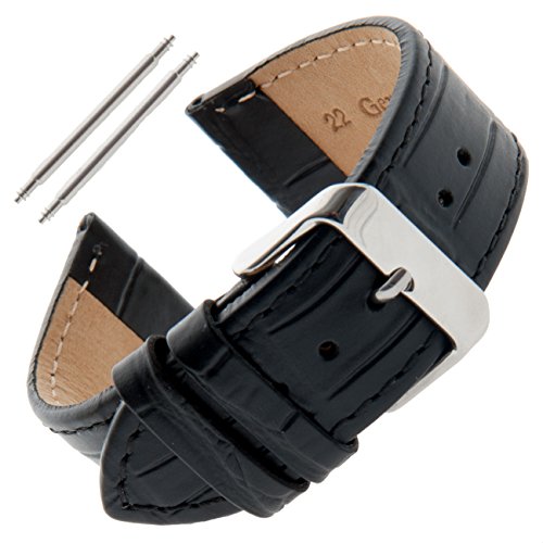 Gilden Unisex-Uhrenarmband F30, 16–30 mm, Gator-Grain, flach genäht, Leder, Schwarz, 22 millimeter end width, extra long, Unisex Gilden Unisex-Uhrenarmband F30, 16–30 mm, Gator-Grain, flach genäht, Leder, Schwarz, 22 millimeter end width, extra long, Unisex von Gilden