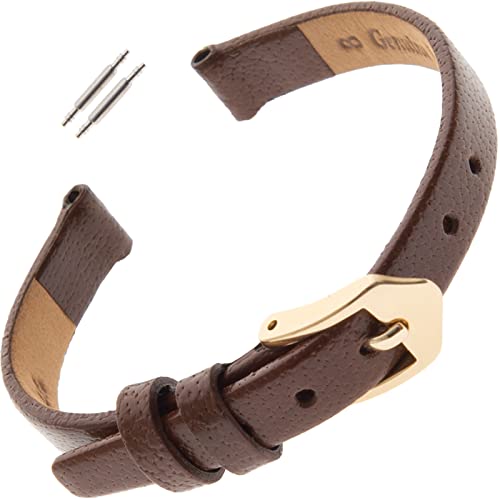 Gilden F66-0206 Uhrenarmband für Damenuhr, flach, poliertes Leder, 6 mm, Standard, braun, goldfarbene Schnalle, 6–14 mm Gilden F66-0206 Uhrenarmband für Damenuhr, flach, poliertes Leder, 6 mm, Standard, braun, goldfarbene Schnalle, 6–14 mm von Gilden