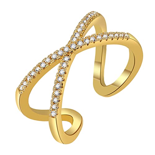 Gilieyer Criss Cross X Ringe, Vergoldet Wickelring Ring Simulierter Diamant Zirkonia Offener Ring Crossover Mid Ring Silber/Gold/Rosegold Ewigkeit Ehering Verlobungs Ringe Frauen (Gold) von Gilieyer