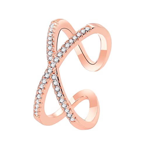 Gilieyer Criss Cross X Ringe, Vergoldet Wickelring Ring Simulierter Diamant Zirkonia Offener Ring Silber/Gold/Rosegold Ewigkeit Ehering Verlobungs Ringe Frauen (Roségold) von Gilieyer