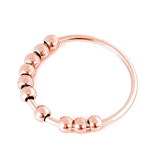 Gilieyer Edelstahl Anti Angst Ring, Damen Spinner Ring Antistress Ring Gold Angst Ring mit Perlen Stress Relief Ring Schmuck Ring Stressabbau Stapelbare Ringe für Damen (Roségold, 7) von Gilieyer