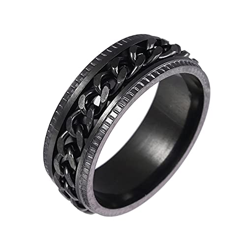 Gilieyer Edelstahl Spinner Ringe, 8MM Fidget Ring für Männer Schwarz/Blau/Silber Drehbar Cuban Link Intertwine/Doppelkette Daumenring Größe 6-11 (Schwarz, 8) von Gilieyer