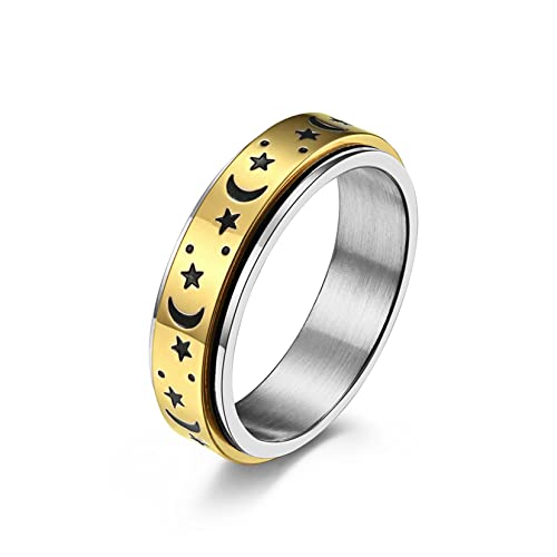 Gilieyer Edelstahl Spinner Ringe für Damen Herren, Mond und Sterne Drehbare Ringe Fidget Ring für Angst Anti Angst Keltischer Ringe Hochzeit Versprechen Ringe Größe 7-11 (Gold, 10) von Gilieyer