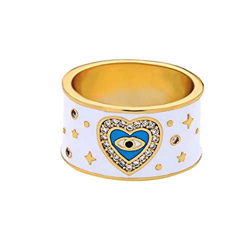 Gilieyer Evil Eye Ringe, Mode Vergoldet Weiß Emaille Evil Eye Ringe Inspirierende Türkische Hamsa Kristall Liebe Herz Auge Charm Schutz Ringe Schmuck Schutzringe für Frauen Größe 7 (Weiß) von Gilieyer