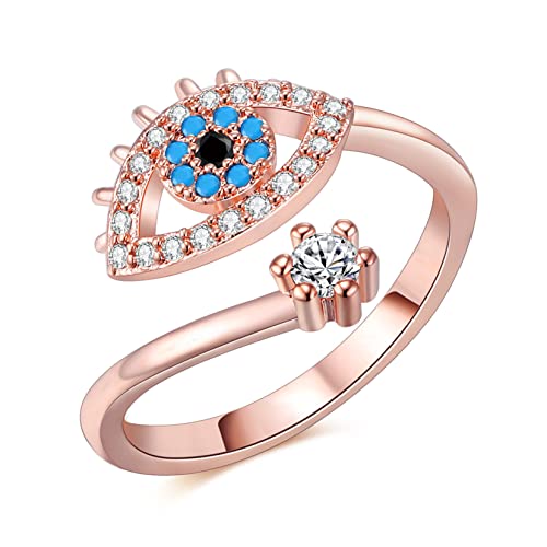 Gilieyer Evil Eye Ringe, Zirkonia Evil Eye Siegelring Silber/Roségold Verstellbare Wrap Offene Ringe Schmuck Türkische Verstellbare Ringe Schutz Glücksgeschenk für Frauen (Roségold) von Gilieyer