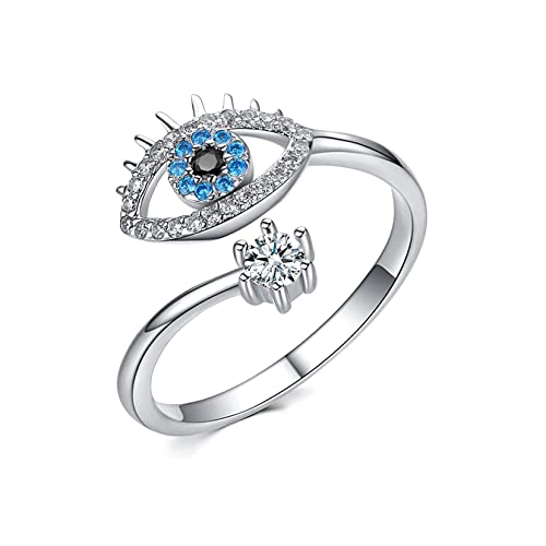 Gilieyer Evil Eye Ringe, Zirkonia Evil Eye Siegelring Silber/Roségold Verstellbare Wrap Offene Ringe Schmuck Türkische Verstellbare Ringe Schutz Glücksgeschenk für Frauen (Silber) von Gilieyer