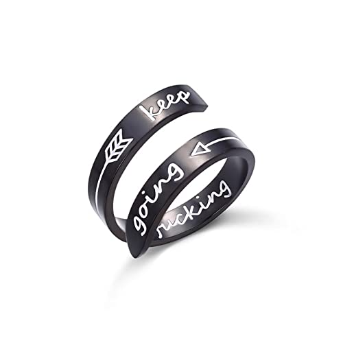 Gilieyer Gravierter Edelstahlring, Keep Going Ring Inspirierend Schmuck Aussage Einstellbarer Wickelring Daumenringe Persönlichkeitsermutigung Geschenk (keep going 2-Schwarz) von Gilieyer