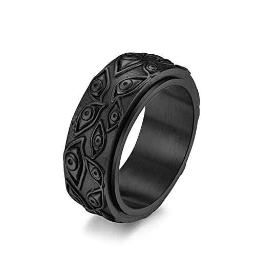 Gilieyer Herren Jahrgang Auge Gottes Ring, Edelstahl Graviertes Horus Auge Fingerring Evil Eye Ring Spinner Dämonenaugen Ringe Ehering Schwarz Silber Cool Ring Größe 7 bis 11 (Schwarz, 11) von Gilieyer