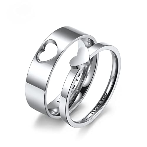 Gilieyer Passende Verlobungsringe für Paare, I Love You Verlobungsringe Eheringe Bandsets für Sie und Ihn Edelstahl Hochglanzpolierte Herzringe Paare Geschenke (Herrengröße 10 & Damengröße 7) von Gilieyer
