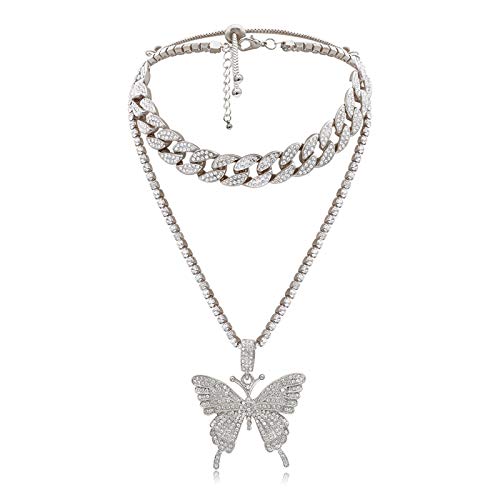 Gilieyer Halskette für Frauen, Hip Hop, goldfarben, Kristall, Halsreif, Kette mit Bling Strass, großer Schmetterling, Anhänger, Modeschmuck, für Mädchen, Metall, Strass von Gilieyer