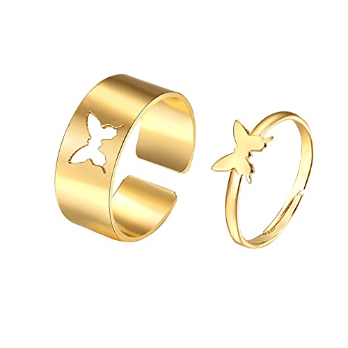 Gilieyer Schmetterlingsringe, passende Ringe für Paare Ringe Zierliche Trendige Ringe Schmetterlingsschmuck Einstellbar Passende Freundschaft Niedliche Trendige ierliche Ringe Set (Gold) von Gilieyer