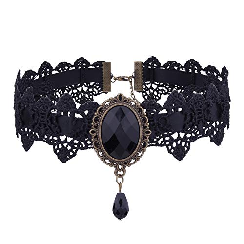 Gilieyer Spitze Choker Halskette, Punk Rock Hochzeit Zubehör Gothic Vintage Handgemachte Retro Victorian Vampire Punk Anhänger Halskette Schwarz Schmuck für Frauen Halloween (Schwarz) von Gilieyer