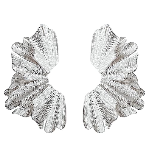 Gilieyer Statement Blumen Ohrringe - Gold Übertriebene Geometrische Silber Große Metallic Anhänger Schmuck (Style2-Silver) von Gilieyer