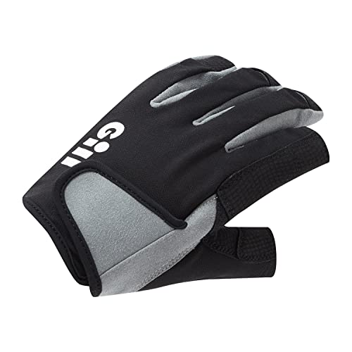 Gill Deckhand Segelhandschuhe – Langfinger mit freiliegendem Zeigefinger und Daumen – 50+ UV-Sonnenschutz und wasserabweisend (Schwarz, XXL) von Gill