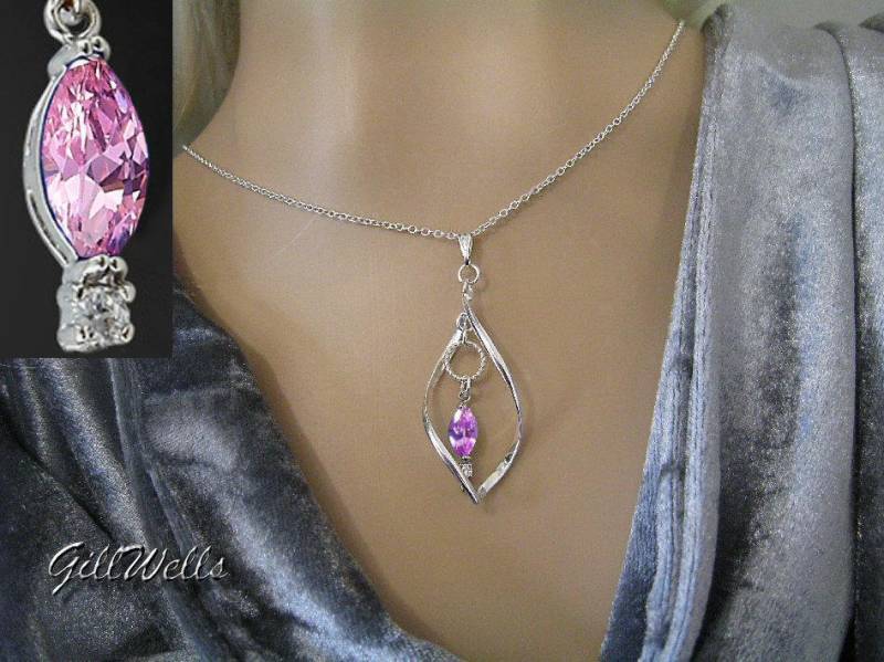 Anhänger „Twisty Pink Topas in Marquise Und Gedrehter Ring" + Silberkette von GillWellsCreations