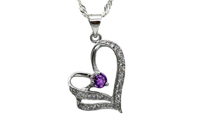 Doppelherz Amethyst - Und Silberkette Mit Diamant-Topas von GillWellsCreations