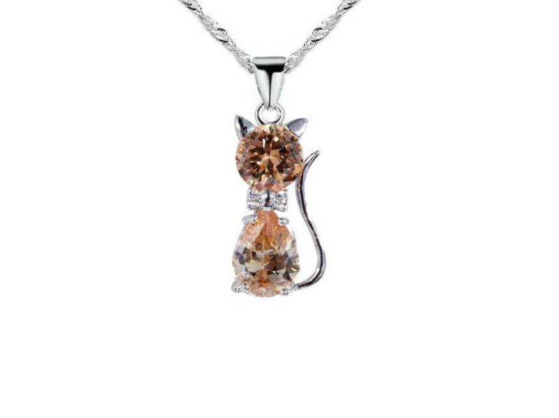 Halskette + Kette "Kleine Champagnerkatze" von GillWellsCreations