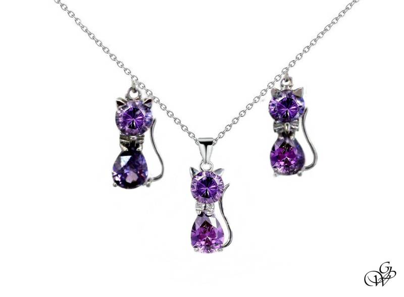 Halskette "3 Kleine Amethyst - Und Silberkatzen", Wählen Sie Die Farbe Der Kristalle von GillWellsCreations