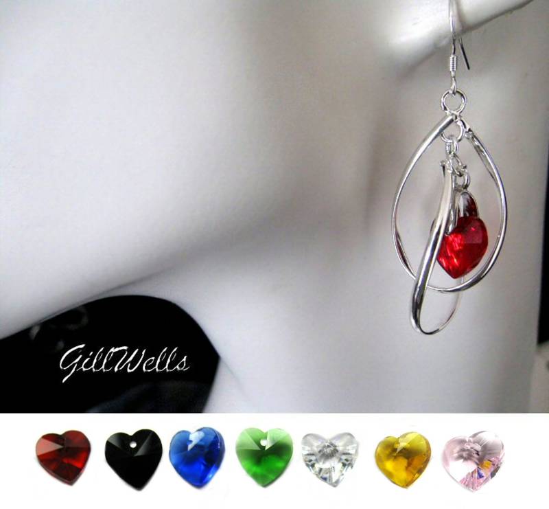 Kristallherzohrringe Und Silberne Saturnringe, Farbe Ihrer Wahl von GillWellsCreations