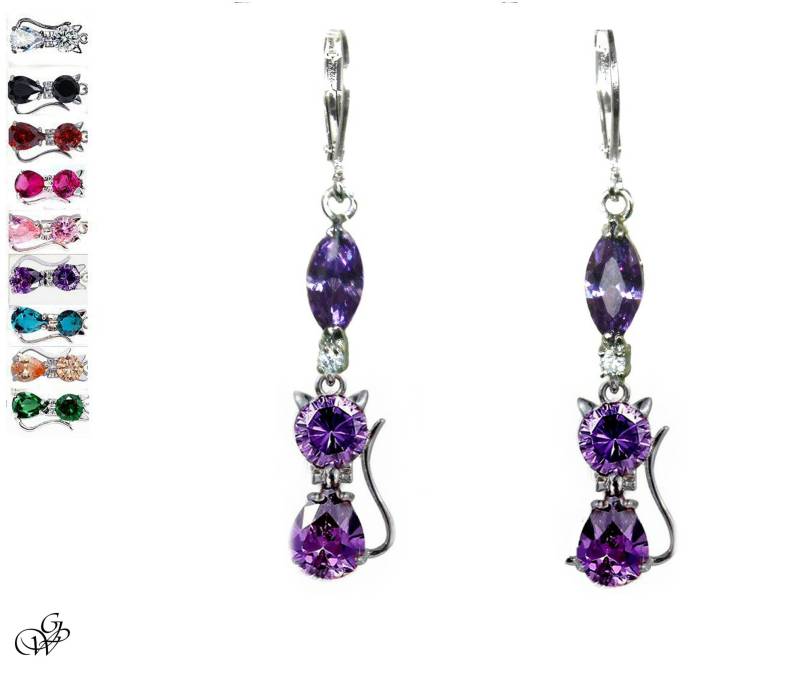 Kristallmarquiseohrringe Mit Einer Kleinen Katze, Kristall Ihrer Wahl von GillWellsCreations