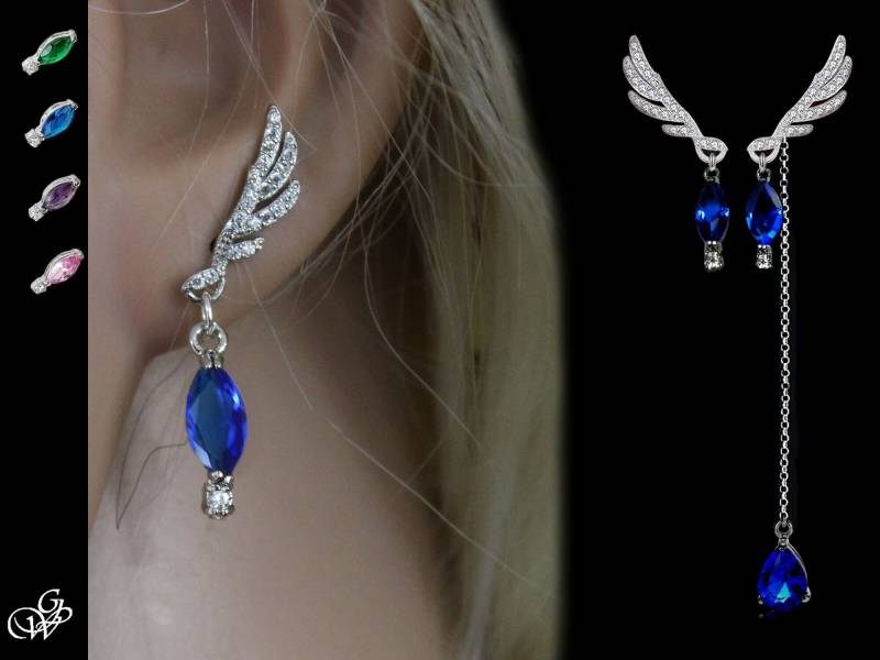 Lange Flügel Der Freiheit in Kristall, Asymmetrisch Marquise-Doppelseiten-Juwel, Auserlesener Stein, Smaragd, Saphir, Amethyst-Topas von GillWellsCreations