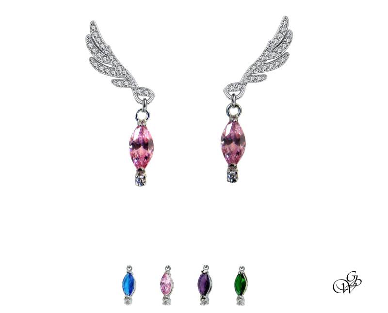 Liberty Wing Marquise-Ohrring, Kristall-Juwel Mit Smaragd-Wahl, Saphir, Rosafarbener Amethyst-Topas von GillWellsCreations