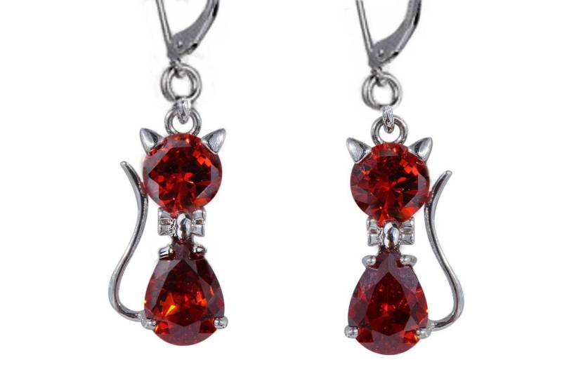 Ohrringe „Kleine Katze Der Liebe, Granat Und Silber" von GillWellsCreations