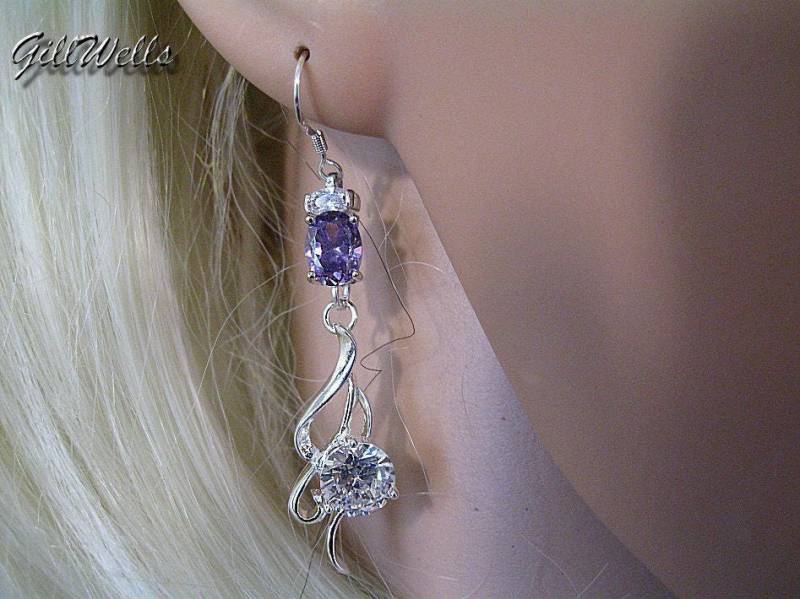 Ohrringe „Silberne Arabesken Auf Amethyst" von GillWellsCreations
