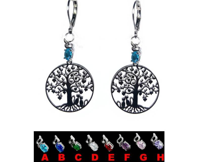 Ohrringe Katze Baum Des Lebens Eule Silber-Aquamarin Oder Andere Kristalle-Herz-Mutter-Baby von GillWellsCreations