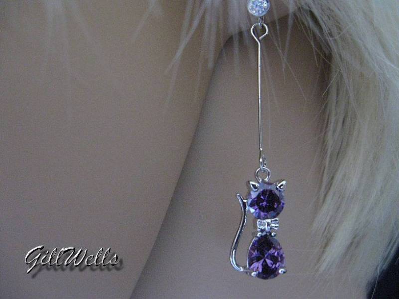 Ohrringe Kleine Kristallkatze Mit Topaskugel, Steine Nach Wahl von GillWellsCreations