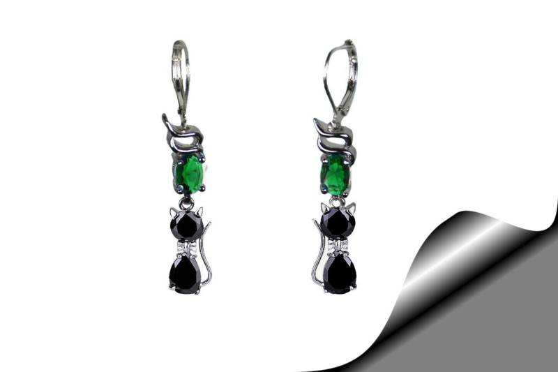 Ohrringe Schwarze Katze Eule Kristall, Aquamarin Oder Andere Kristalle, Glücksbringer von GillWellsCreations